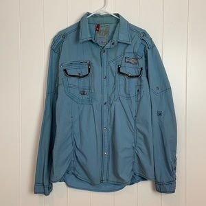 FUSAI Blue Men's Long Adjustable Sleeve Snap Closure Shirt Size XL